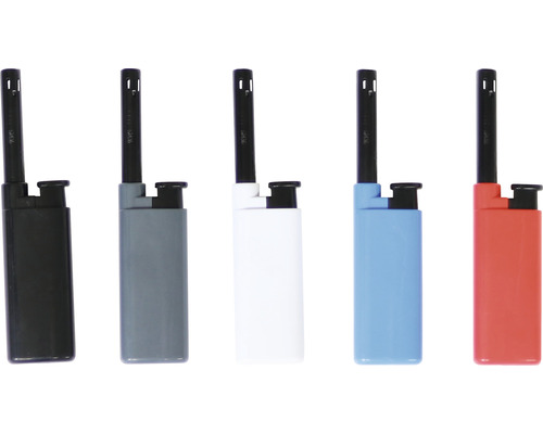 Cinq briquets à manche longs de différentes couleurs