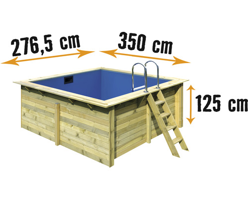 Aufstellpool Holzpool-Set Karibu Grösse 1 rechteckig 350x276,5x125 cm inkl. Bodenschutzvlies, Innenauskleidung mit Keilbiese und Leiter