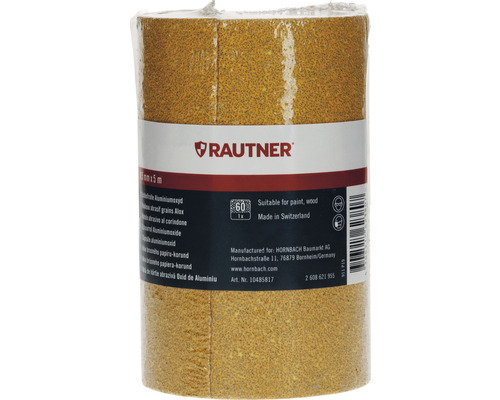 Rouleau de papier abrasif Rautner grain 60 adapté à la peinture et au bois