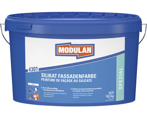 Peinture minérale extérieure pour façade au silicate MODULAN 4301 blanc 12,5 l