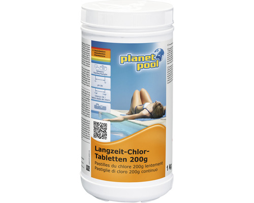 Pastilles de chlore longue durée Planet Pool 200 g/pièce 1 kg Planet Pool comprimés de chlore longue durée, 200 grammes, pour le nettoyage de piscine