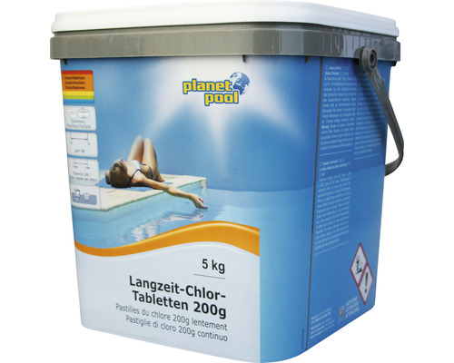 Pastilles de chlore longue durée Planet Pool 200 g/pièce 5 kg Planet Pool Pastilles de chlore longue durée 200g dans un seau de 5 kg