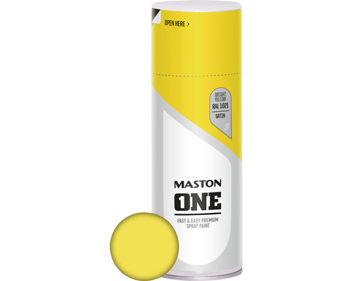 Maston Laque à pulvériser ONE satin jaune colza 400 ml Maston One peinture aérosol, jaune vif, RAL 1021, satiné