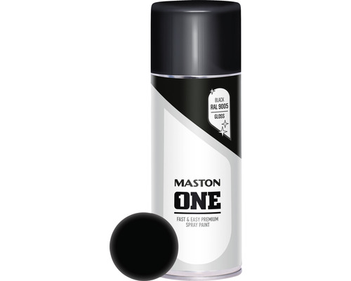 Maston Laque à pulvériser ONE brillant noir 400 ml Bombe de peinture Mastone One avec peinture noire