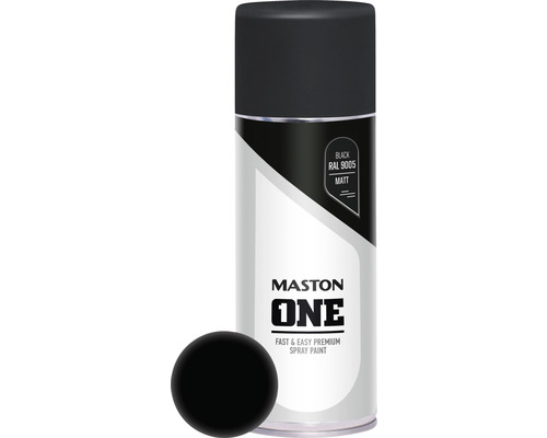 Maston Laque à pulvériser ONE mat noir 400 ml Peinture aérosol noire mate en bombe de Masto