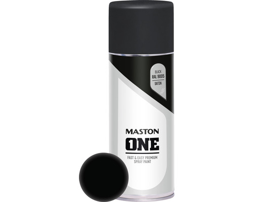 Maston Laque à pulvériser ONE satin noir 400 ml Bombe de peinture Mastons One avec peinture noire RAL 9005 satinée