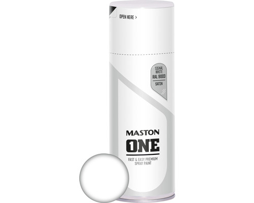 Maston Peinture aérosol ONE satin RAL 9003 400 ml Peinture en aérosol Mastons One, Blanc signalisation RAL 9003, satiné