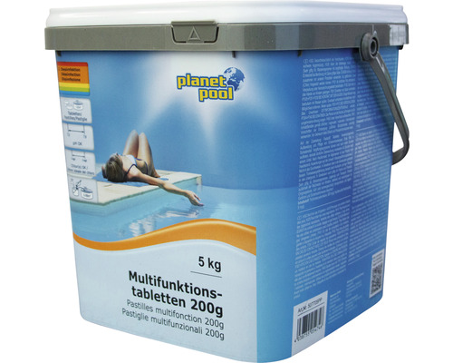 Pastilles multifonctions Planet Pool 200 g/pièce 5 kg Seau de pastilles multifonctions pour piscine, 200 grammes