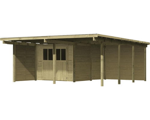 Abri de jardin en bois avec auvent pour ranger l''outillage de jardin