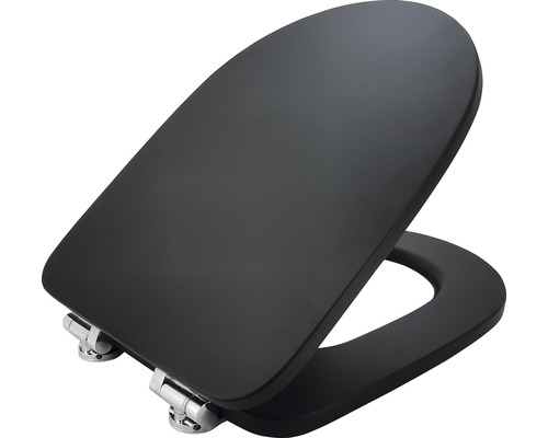 Abattant de WC noir de forme carrée avec charnières chromées