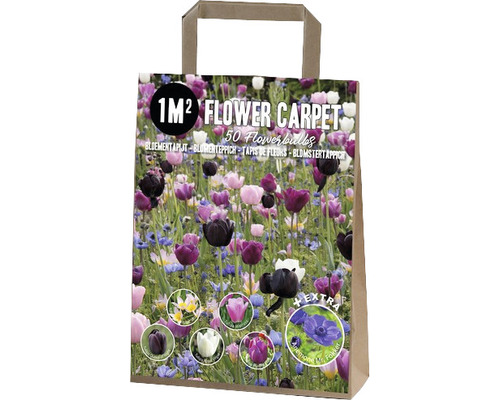 Blumenzwiebel Blumenteppich-Mix 'Persian Carpet' mit Tulpen 'Queen of Night', 'Royal Virgin', 'Mistress', 'Purple Flag' & 'Bakeri Lilac Wonder', Anemone 'Mr. Fokker' 50 Stk.für 1 m² Blumenzwiebeln im Papierbeutel für einen Blütenteppich von einem Quadratmeter