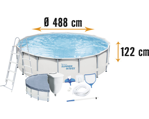 Ensemble de piscine tubulaire hors sol Elite ronde Ø 488x122 cm avec skimmer, échelle & bâche de protection blanc