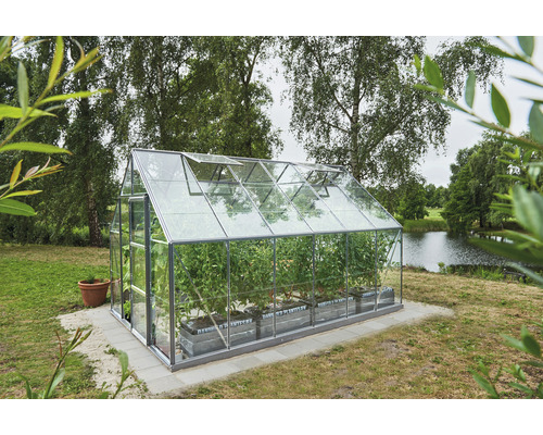 Serre dans le jardin avec des plantes