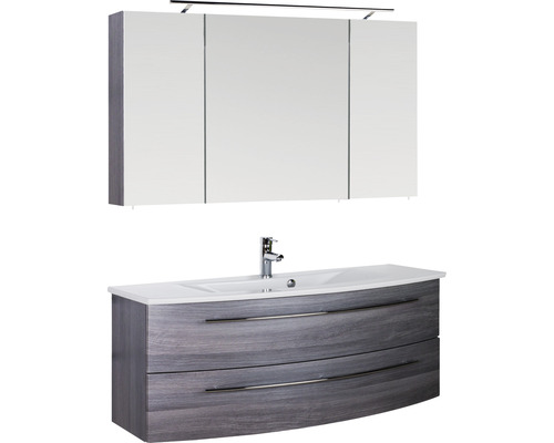 Ensemble de meubles de salle de bains Marlin salle de bains 3040 120 cm châtaigne graphite y compris armoire de toilette et lavabo en céramique blanc