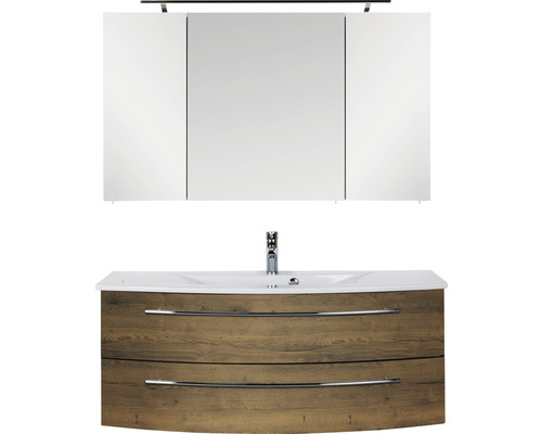 Ensemble de meubles de salle de bains Marlin salle de bains 3040 120 cm chêne structure marron y compris armoire de toilette et lavabo en céramique blanc Ensemble de meubles de salle de bains Marlin salle de bains 3040 120 cm chêne structure marron y compris armoire de toilette et lavabo en céramique blanc