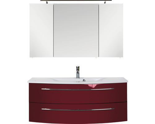Ensemble de meubles de salle de bains Marlin salle de bains 3040 120 cm rouge/anthracite brillant y compris armoire de toilette et lavabo en céramique blanc
