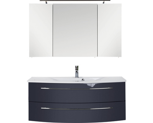 Ensemble de meubles de salle de bains Marlin salle de bains 3040 120 cm anthracite brillant y compris armoire de toilette et lavabo en céramique blanc