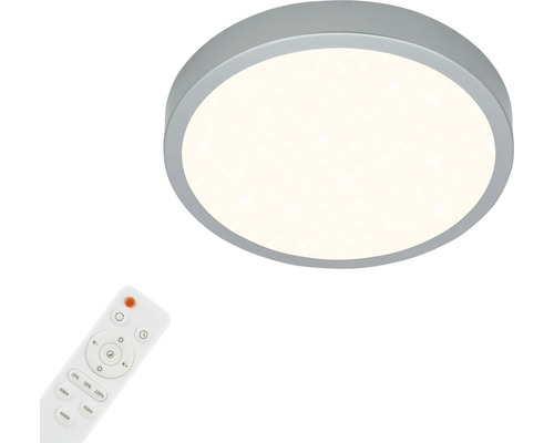 Plafonnier LED 18 W 2000 lm 2700- 6500 K CCT tons de blanc réglables hxØ 40x280 mm Runa argent avec ciel étoilé, fonction veilleuse, fonction mémoire