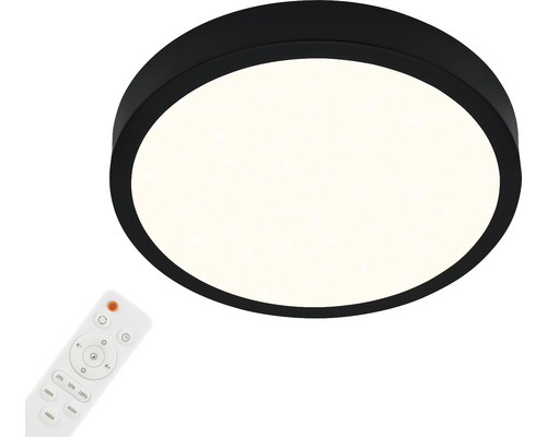 Plafonnier LED à intensité lumineuse variable 22 W 2900 lm 2700- 6500 K CCT Ø 38 cm Runa noir + ciel étoilé, fonction veilleuse, fonction mémoire, télécommande