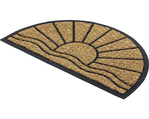 Halbrunde Fussmatte aus Kokosfaser mit Sonnenmotiv