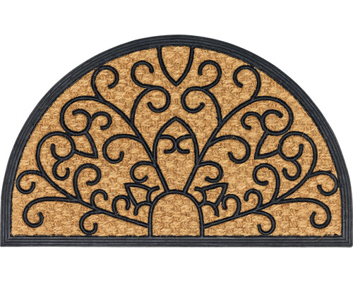 Paillasson en fibre de noix de coco/caoutchouc semi circulaire Relief 45x75 cm Paillasson demi-lune en fibre de coco avec motif décoratif