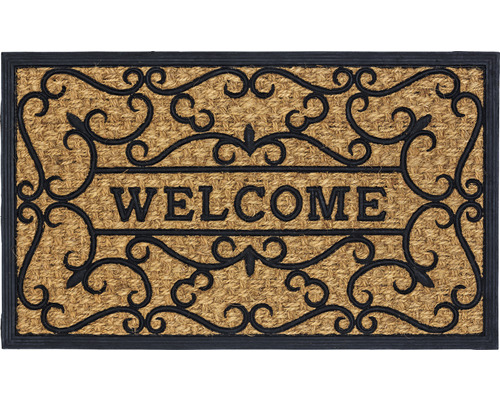 Fussmatte aus Kokosfaser mit Willkommensgruss und dekorativem Muster