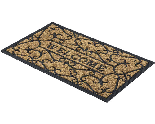 Fussmatte aus Kokosfaser mit Willkommensgruss und Gummirand
