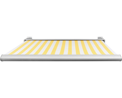 Markise mit gelb-weissen Streifen