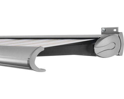 SOLUNA Kassettenmarkise Exclusiv 6x3 Stoff Dessin 6287 Gestell Silber E6EV1 eloxiert Antrieb rechts inkl. Motor und Wandschalter