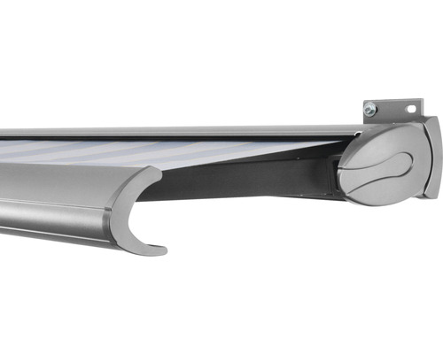 SOLUNA Kassettenmarkise Exclusiv 2x1,5 Stoff Dessin 7109 Gestell Silber E6EV1 eloxiert Antrieb rechts inkl. Motor und Wandschalter