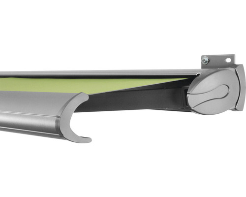 SOLUNA Kassettenmarkise Exclusiv 4x2 Stoff Dessin 7244 Gestell Silber E6EV1 eloxiert Antrieb rechts inkl. Motor und Wandschalter