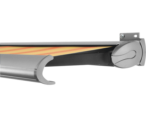 SOLUNA Kassettenmarkise Exclusiv 4x2 Stoff Dessin 320180 Gestell Silber E6EV1 eloxiert Antrieb rechts inkl. Motor und Wandschalter