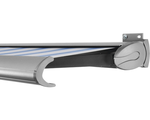 SOLUNA Kassettenmarkise Exclusiv 4x2 Stoff Dessin 320234 Gestell Silber E6EV1 eloxiert Antrieb rechts inkl. Motor und Wandschalter