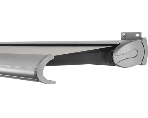 SOLUNA Kassettenmarkise Exclusiv 4x2 Stoff Dessin 320923 Gestell Silber E6EV1 eloxiert Antrieb rechts inkl. Motor und Wandschalter