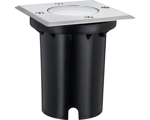 Spot encastrable au sol avec collerette carrée en acier inoxydable et boîtier noir