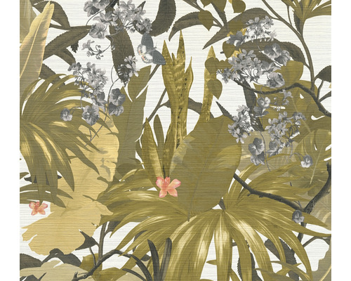 Tropische Tapete mit Pflanzenmotiven und Schmetterling