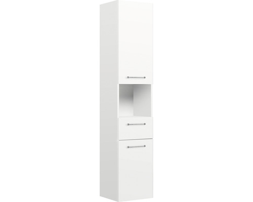 Armoire haute pelipal Quickset 341 lxhxp 35x168x33 cm blanc haute brillance Armoire de salle de bains haute avec porte, compartiment ouvert et deux tiroirs