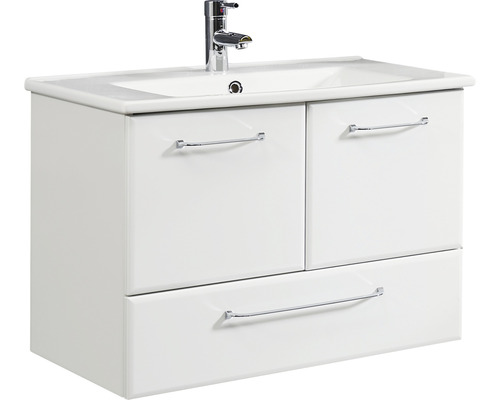 Meuble sous-vasque avec lavabo en céramique pelipal Quickset 341 75x53x45 cm blanc haute brillance 341.075001