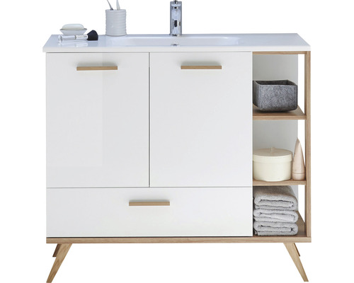 Meuble sous-vasque avec lavabo en fonte minérale pelipal Quickset 923 101x89.5x46 cm blanc haute brillance 923.090101