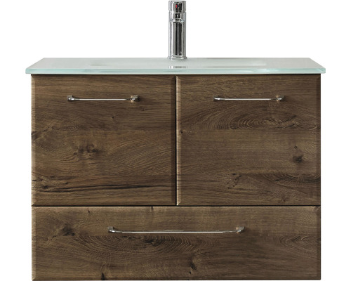 Meuble sous-vasque avec lavabo en verre pelipal Quickset 943 74x52.5x44.5 cm chêne Ribbeck 943.074003