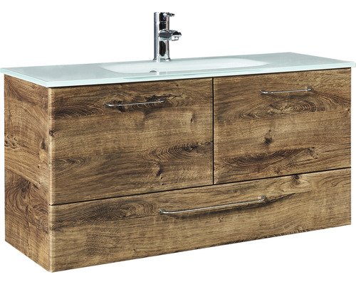 Meuble sous-vasque avec lavabo en verre pelipal Quickset 943 99x52.5x44.5 cm chêne Ribbeck 943.099010