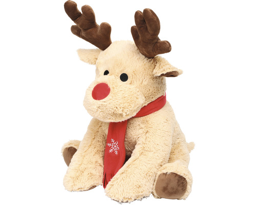 Peluche renne avec nez rouge et écharpe avec flocon de neige