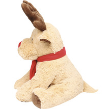 Renne en peluche avec écharpe rouge et bois marron