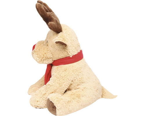 Renne en peluche avec écharpe rouge et bois marron