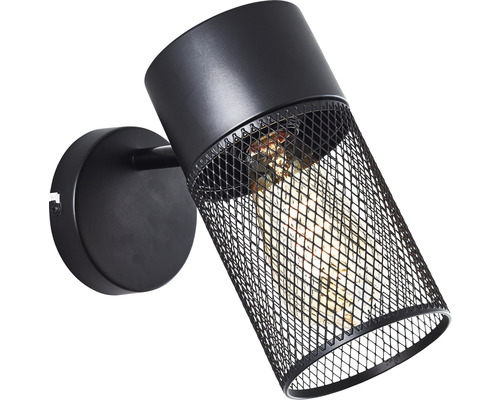 Schwarze Wandleuchte mit Lampenschirm aus Metallgitter