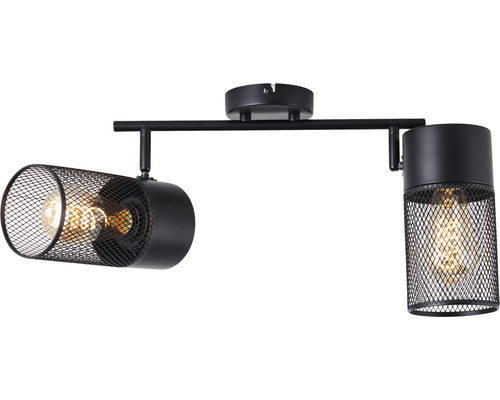 Schwarze Deckenleuchte mit zwei Leuchten und Gitterstruktur