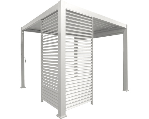 Pergola autoportante en aluminium blanc avec paroi à lamelles