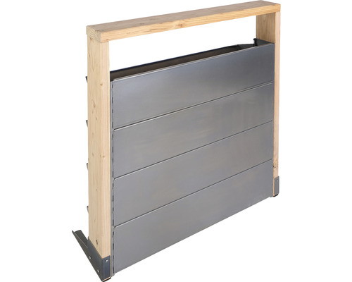 Système de protection contre les crues avec cadre en bois et panneaux coulissants en métal