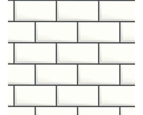 Papier peint intissé 38357-2 carrelage aspect pierre blanc Carreaux muraux rectangulaires style métro comme crédence de cuisine