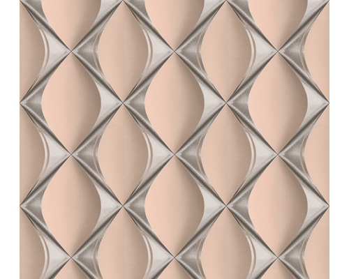 Papier peint intissé 38691-4 graphique 3D rétro rose-argent Papier peint avec motif graphique en losanges